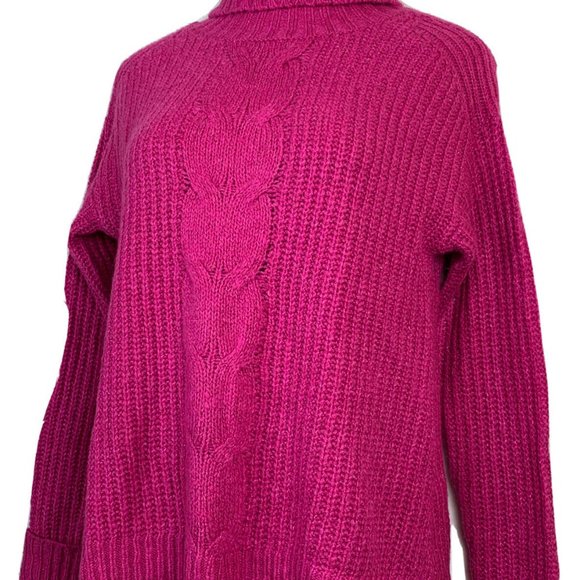 Allison Joy Sweater Cabled Tunic "Hattie" Hot Pink Turtleneck Women's SMALL - Picture 2 of 10